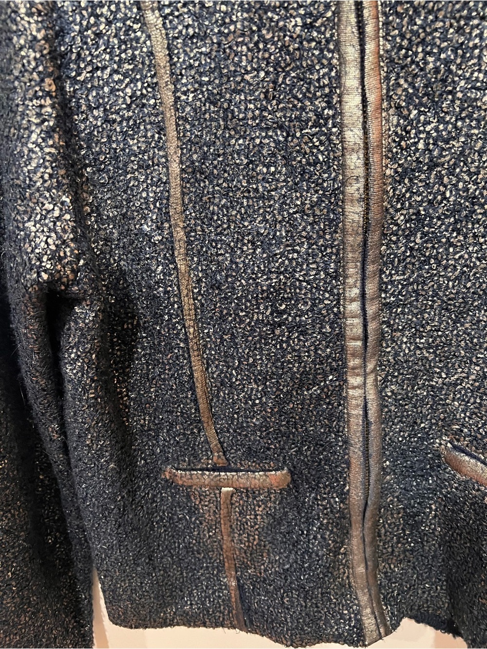 Beulah Tweed Zip Jacket Navy Blue Metallic Thread Cropped BlazerChic Structured - Picture 3 of 8
